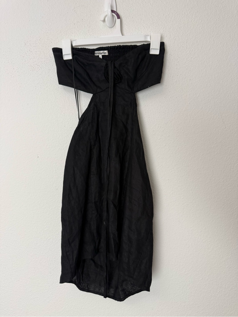 Reformation Black Linen Off Shoulder Midi Dress Size 4 Cottagecore